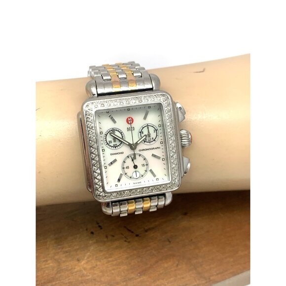 Michele Women's Watch 71-6000 Mother of Pearl Dial Diamond Swiss Quartz Two Tone - Picture 11 of 14